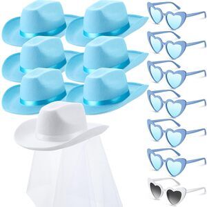 1398 14 Pcs Bridal Cowgirl Party Set Heart Glasses Bride Cowboy Hats